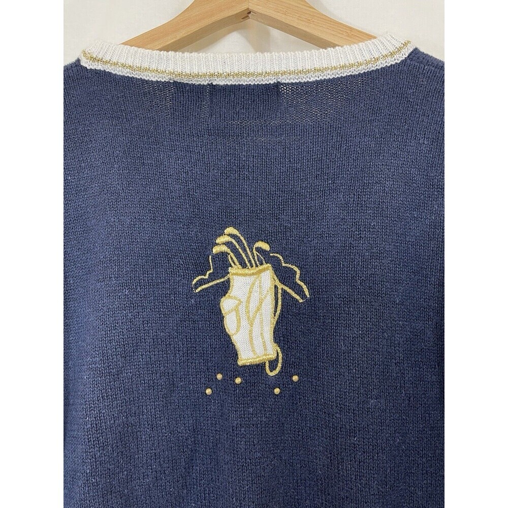 Vtg Par Four Golf Sweater Golfer Embroidered Navy Old Money Ugly Sweater Navy OS - Picture 6 of 14